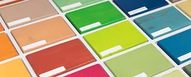 Rows of painted colour sample cards