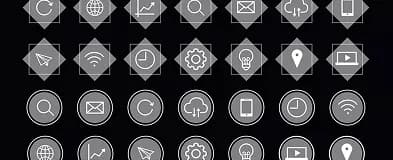 A grid of white app icons on black