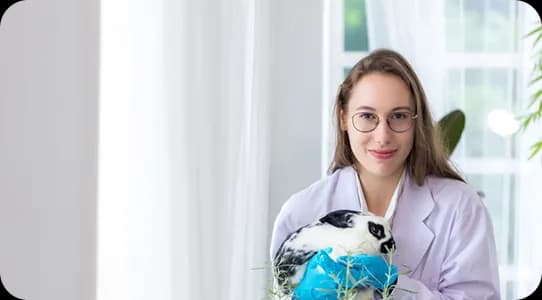 Dr. Sarah Chen holding a rabbit
