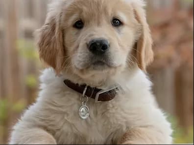 A golden retriever puppy in a collar