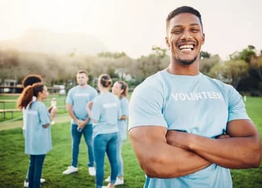 Community leader with volunteers