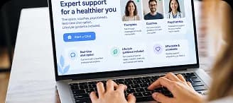 A laptop showing an online therapy sign-up page