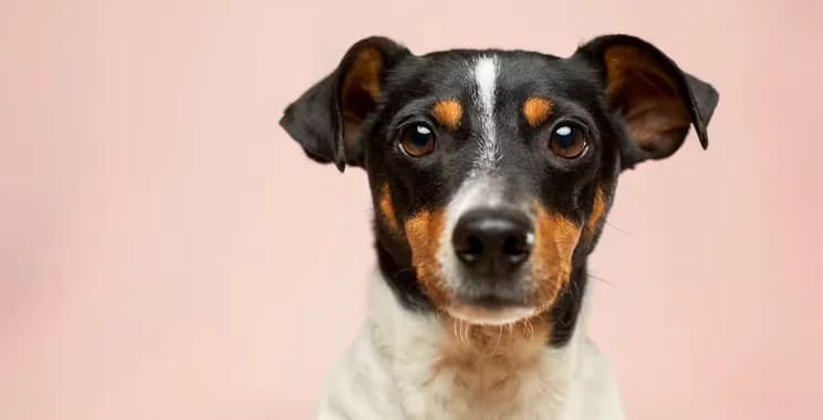 Dog close-up on a pink background